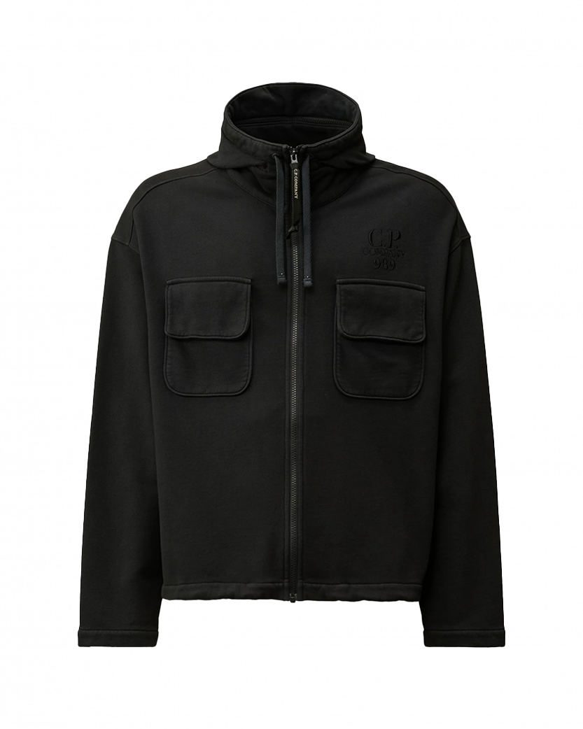 C.P. Company Fleece Utility Zip Hoodie Black 17CMSS021A006372G
