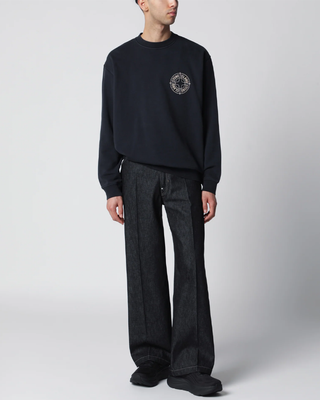 Stone Island 6100001 COTTON FLEECE Sweatshirt ‘Outline Compass’ Print Navy Blue