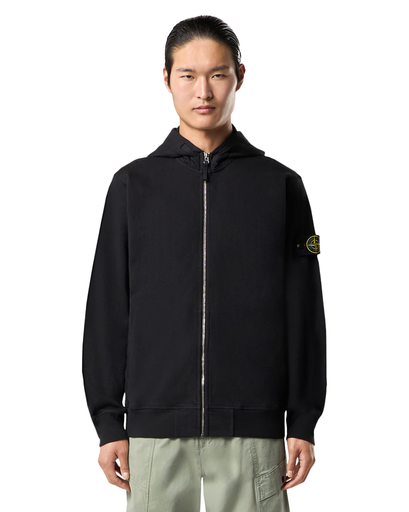 Stone Island 6100021 MALFILE FLEECE 'OLD' EFFECT Full Zip Hoodie Black