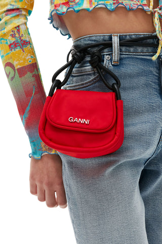 Ganni Knot Mini Flap Over Bag Red