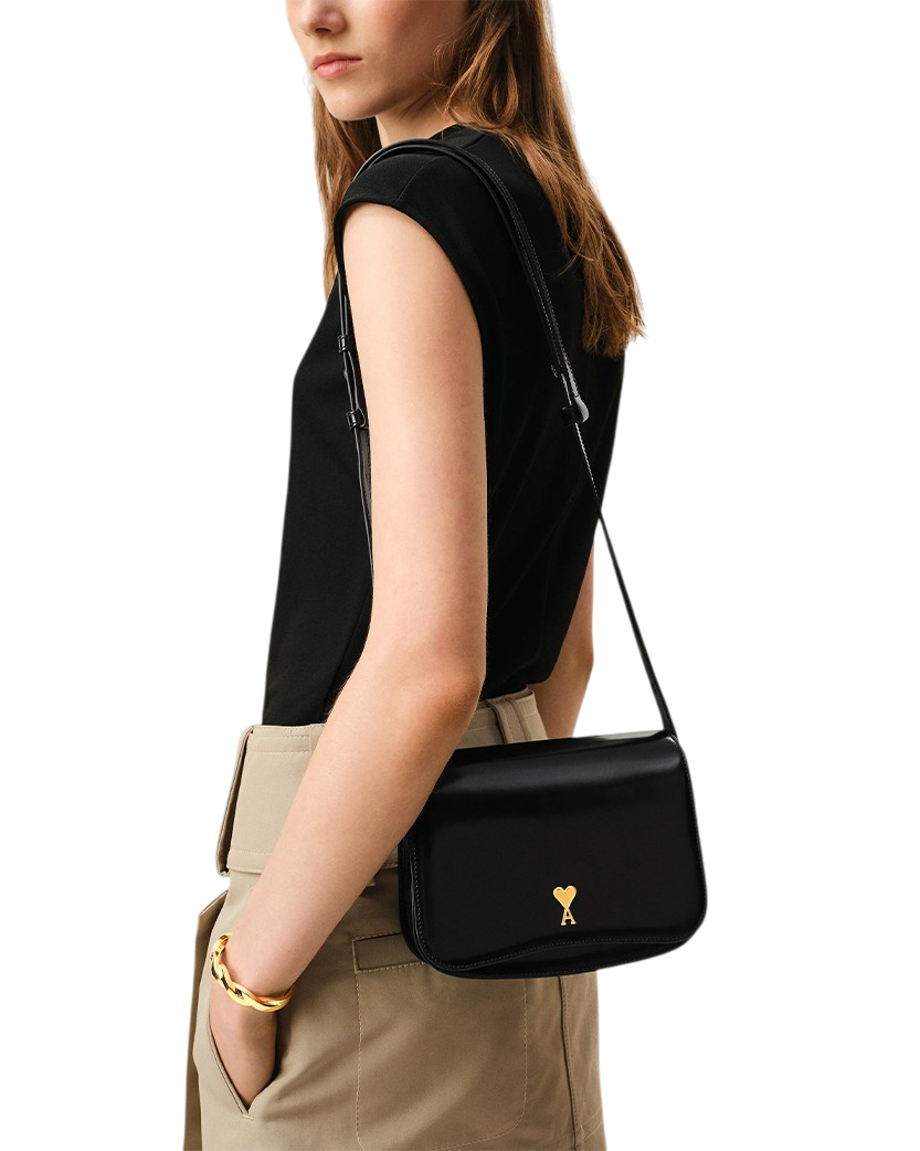 Ami Paris Leather Crossbody Bag Noir