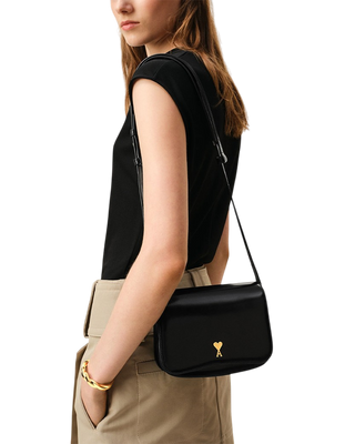 Ami Paris Leather Crossbody Bag Noir