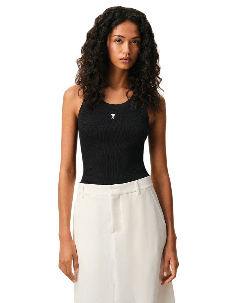 Ami Paris Logo Cotton Tank Top Black