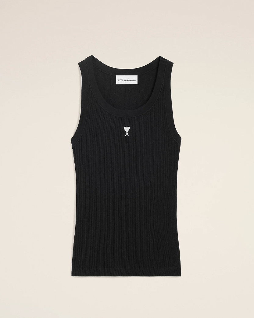 Ami Paris Logo Cotton Tank Top Black
