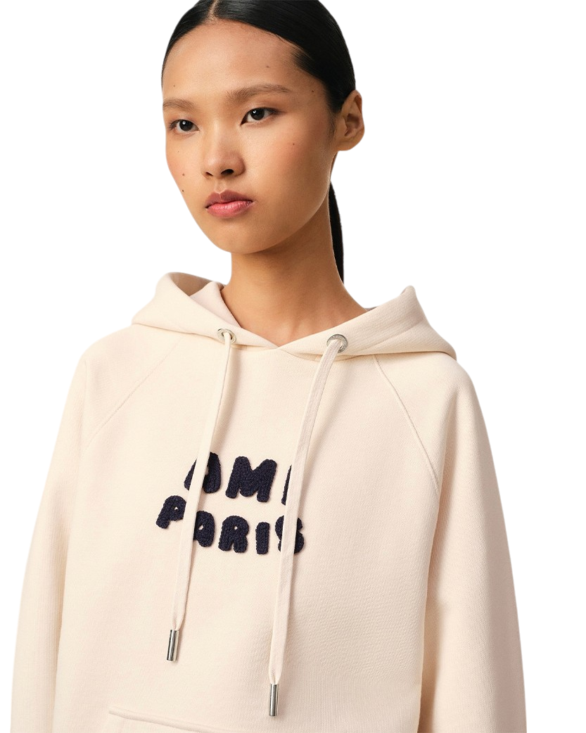 Ami Paris Patch Cotton Hoodie White Cream