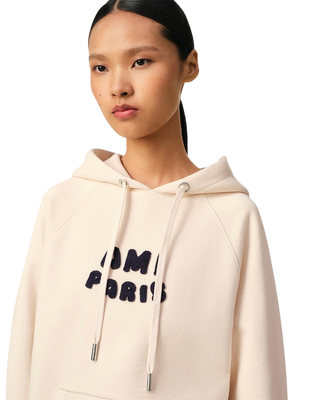 Ami Paris Patch Cotton Hoodie White Cream