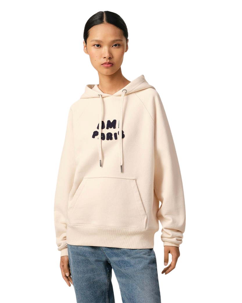 Ami Paris Patch Cotton Hoodie White Cream