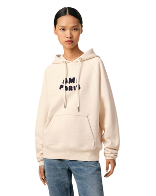 Ami Paris Patch Cotton Hoodie White Cream