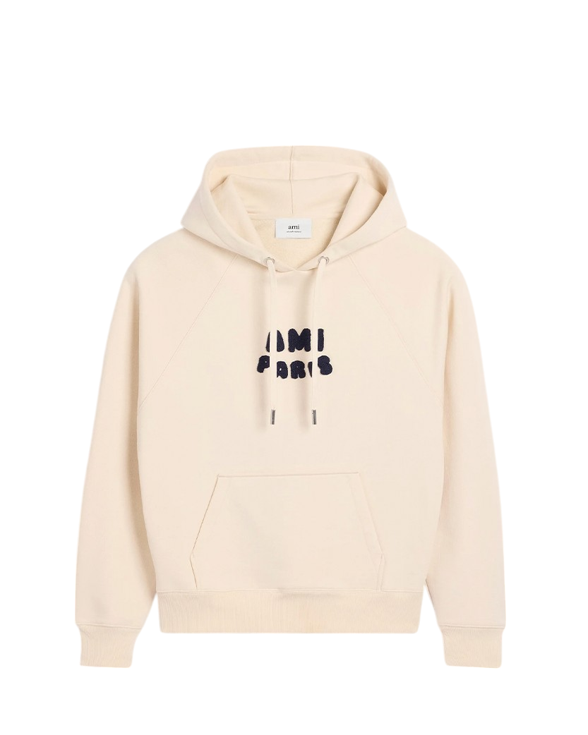 Ami Paris Patch Cotton Hoodie White Cream