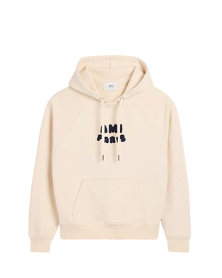 Ami Paris Patch Cotton Hoodie White Cream