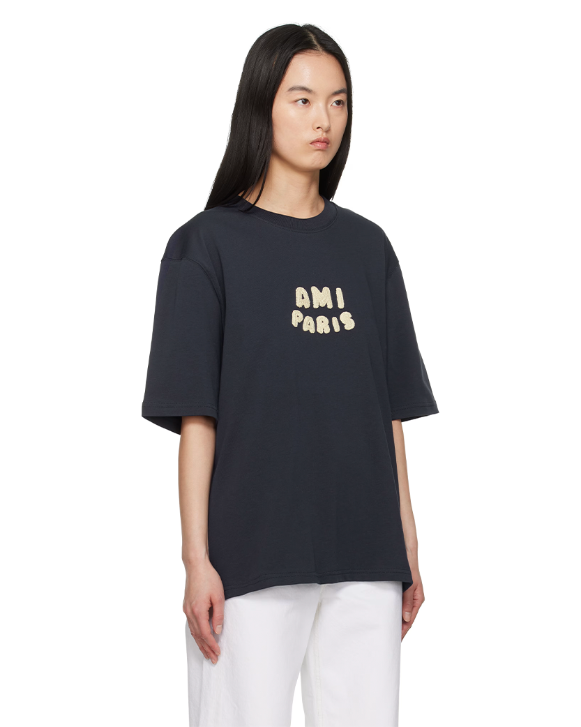 Ami Paris Patch Organic Cotton Jersey T-Shirt Navy Blue