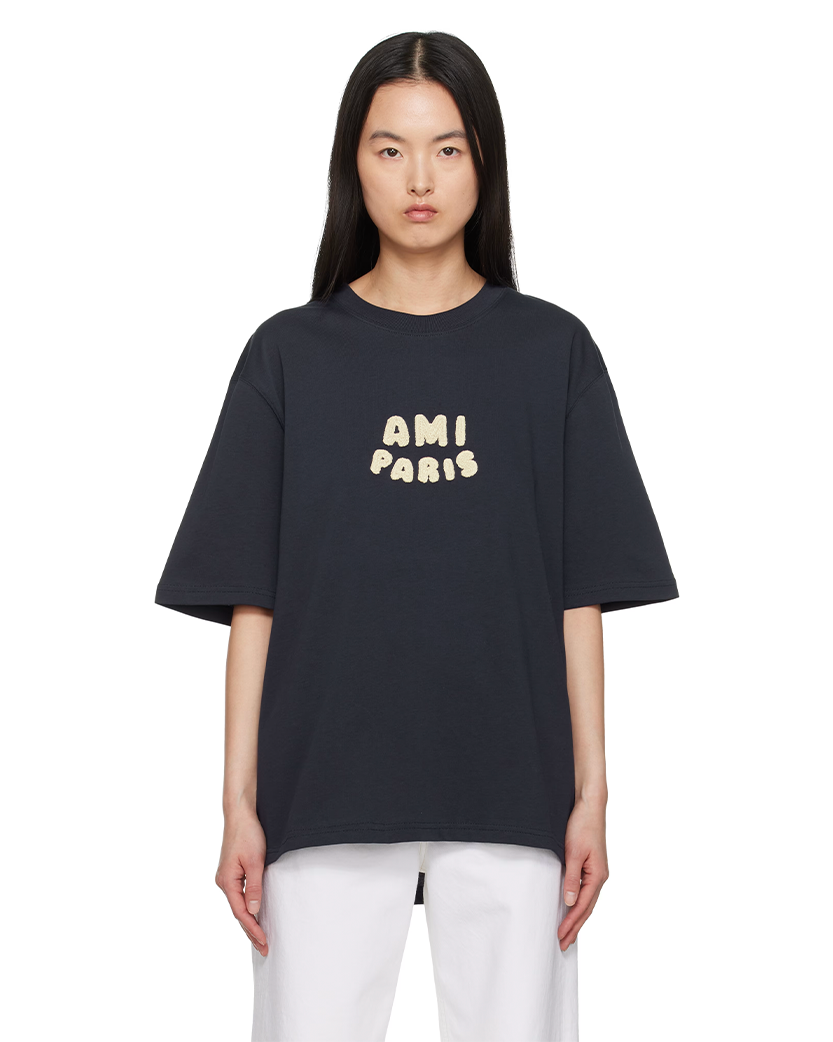 Ami Paris Patch Organic Cotton Jersey T-Shirt Navy Blue