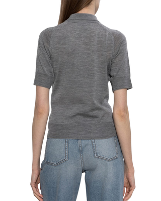Ami Paris Short-Sleeved Wool Polo Shirt Grey Noir