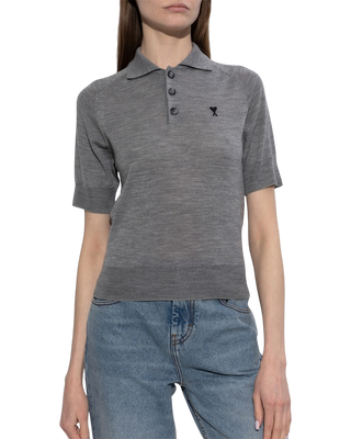 Ami Paris Short-Sleeved Wool Polo Shirt Grey Noir