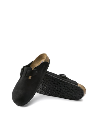 Birkenstock Boston Soft Footbed Suede Leather Slides Black 0660473