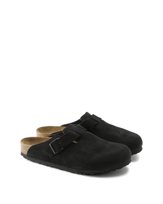 Birkenstock Boston Soft Footbed Suede Leather Slides Black 0660473