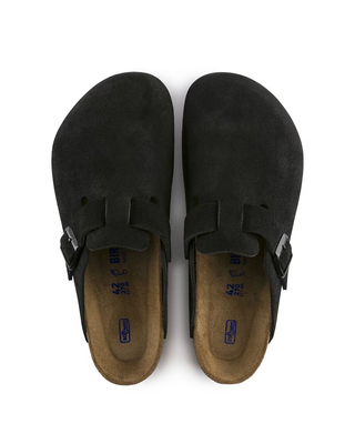 Birkenstock Boston Soft Footbed Suede Leather Slides Black 0660473