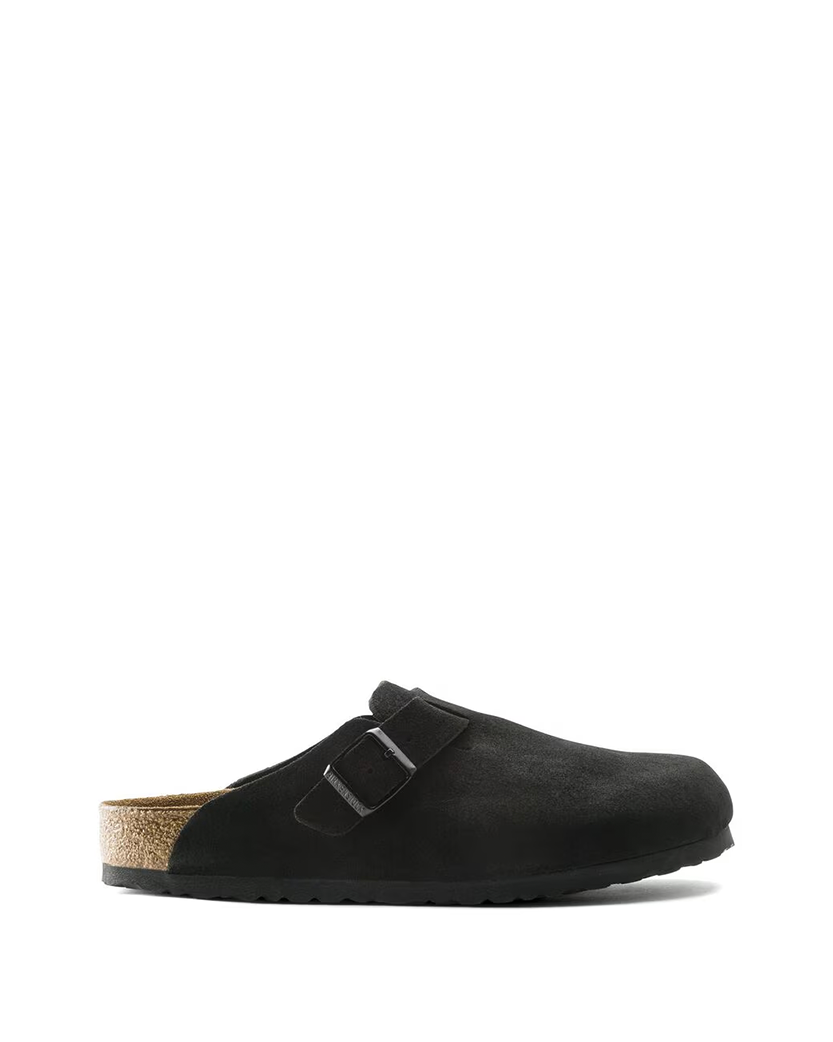 Birkenstock Boston Soft Footbed Suede Leather Slides Black 0660473