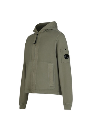 C.P. Company Cotton Diagonal Fleece Zip Hoodie Grey Green 20CMSS039A110044R