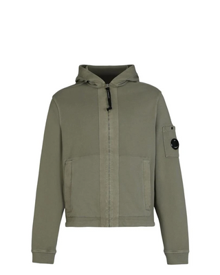 C.P. Company Cotton Diagonal Fleece Zip Hoodie Grey Green 20CMSS039A110044R