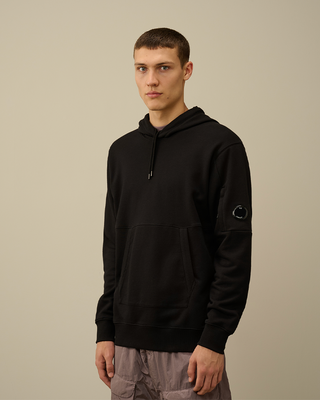 C.P. Company Diagonal Raised Fleece Lens Hooded Sweatshirt Black