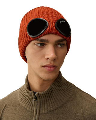 C.P. Company Extra Fine Merino Wool Goggle Beanie Bombay Brown