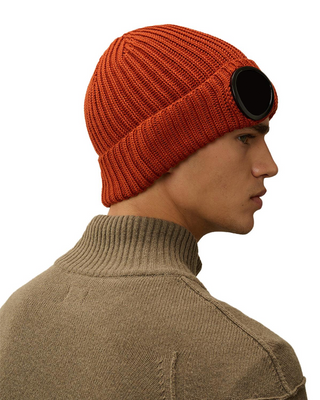 C.P. Company Extra Fine Merino Wool Goggle Beanie Bombay Brown