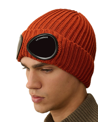 C.P. Company Extra Fine Merino Wool Goggle Beanie Bombay Brown