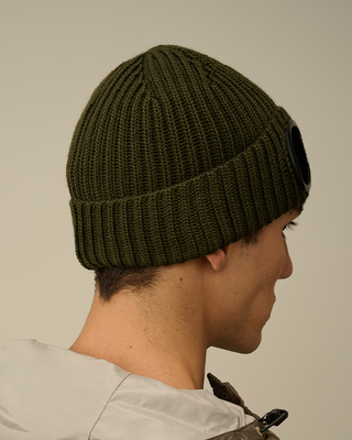 C.P. Company Extra Fine Merino Wool Goggle Beanie Green