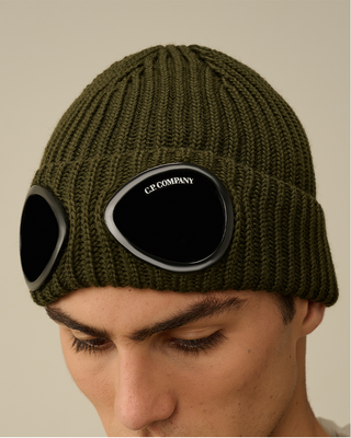 C.P. Company Extra Fine Merino Wool Goggle Beanie Green