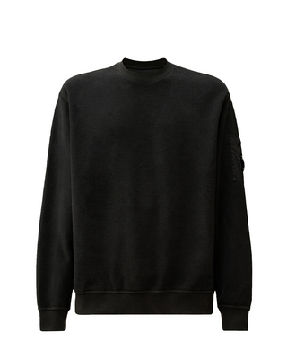 C.P. Company Reverse Brushed & Emerized Diagonal Fleece Crewneck Sweatshirt Black