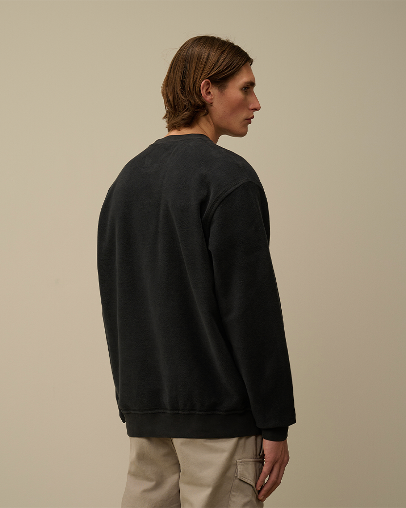C.P. Company Reverse Brushed &amp; Emerized Diagonal Fleece Crewneck Sweatshirt Black