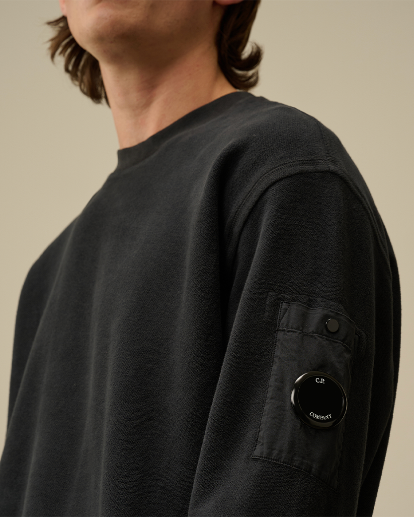 C.P. Company Reverse Brushed &amp; Emerized Diagonal Fleece Crewneck Sweatshirt Black