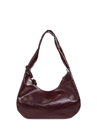 Ganni Embossed Tag Shoulder Bag Burgundy