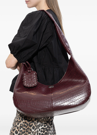 Ganni Embossed Tag Shoulder Bag Burgundy