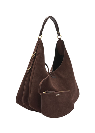 Ganni Large Kat Bag Suede Chicory Coffee