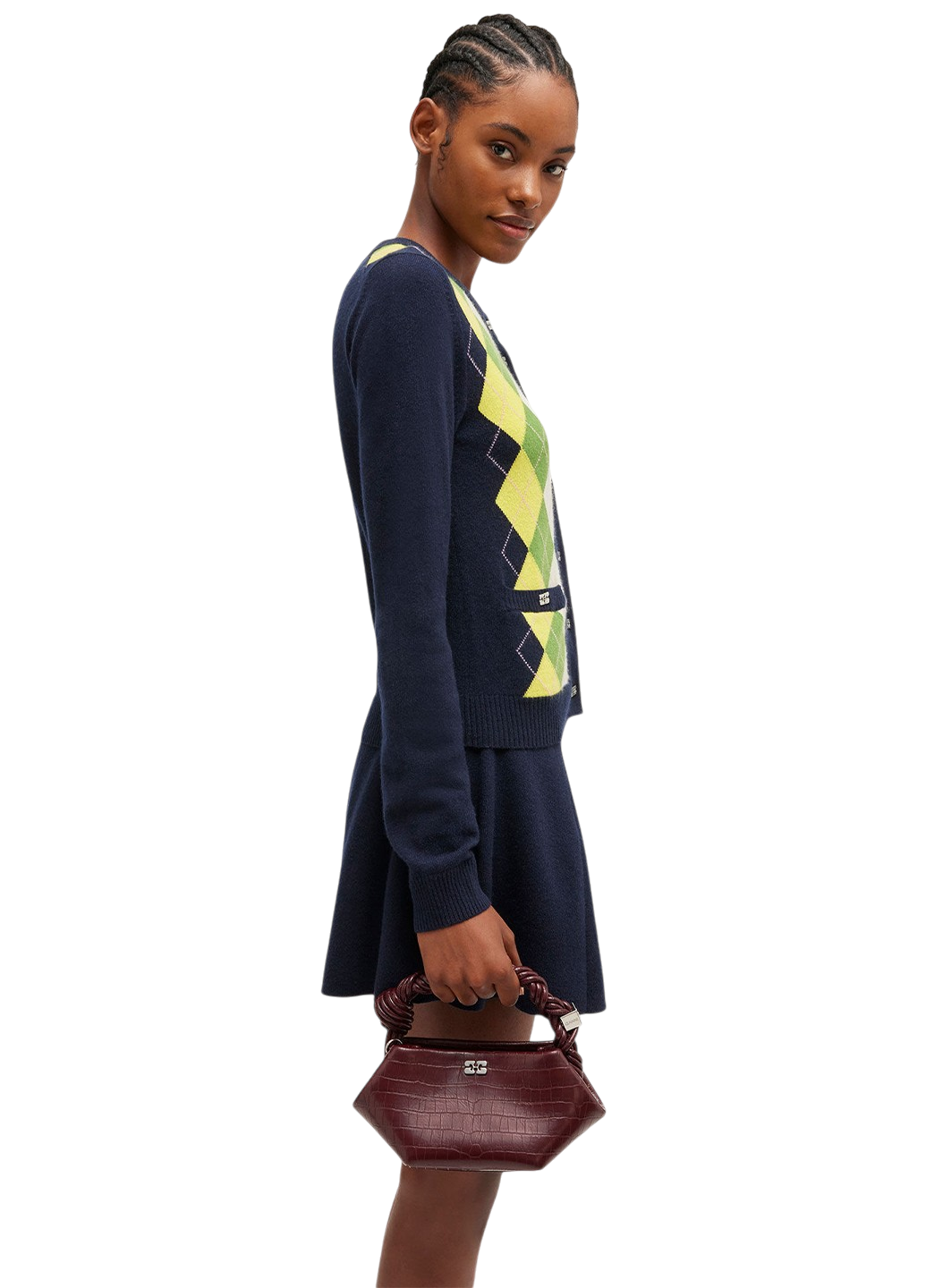 Ganni Mini Bou Bag Croco Burgundy