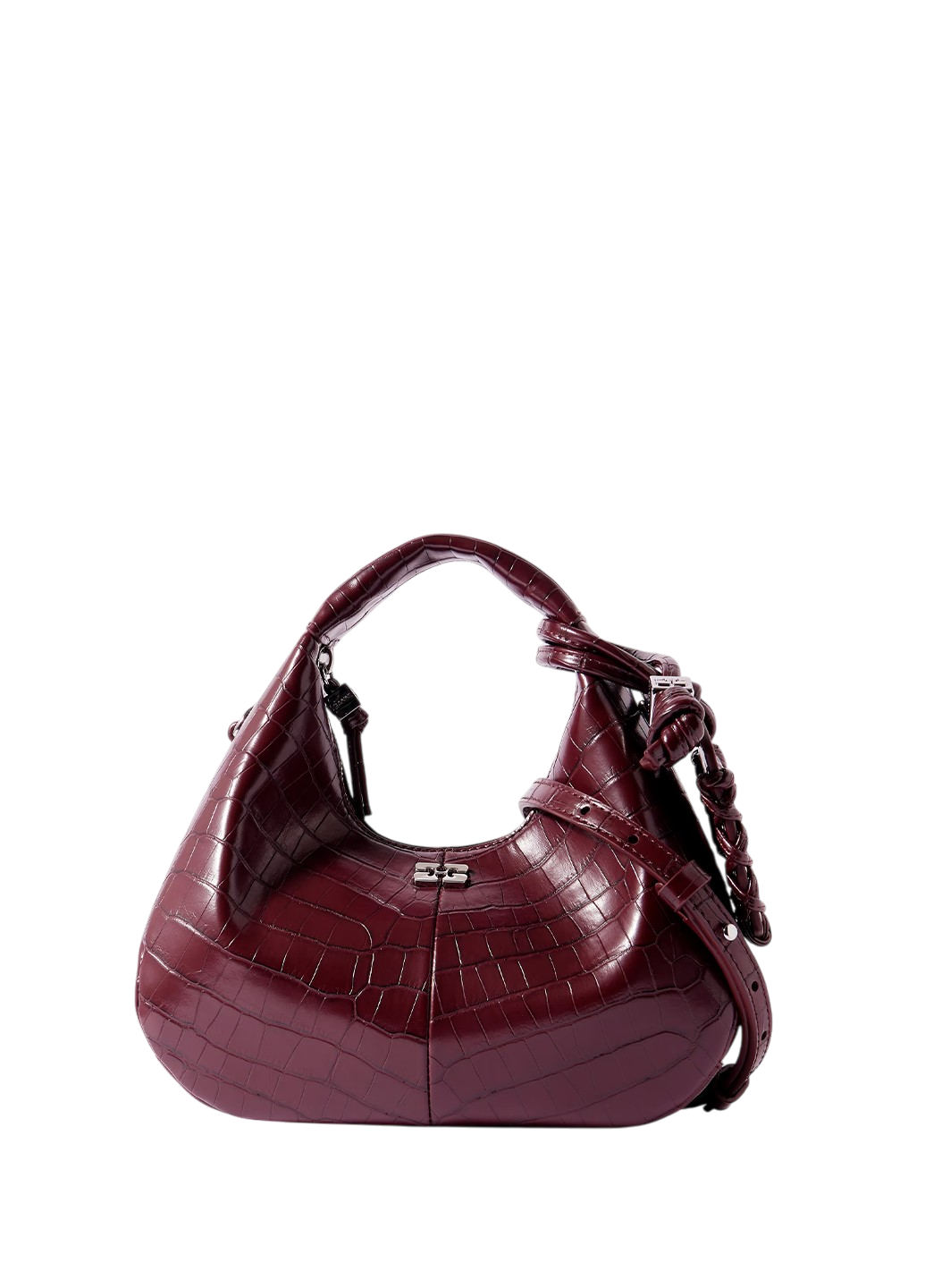 Ganni Mini Hobo Bag Croco Burgundy
