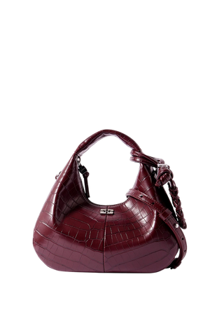 Ganni Mini Hobo Bag Croco Burgundy