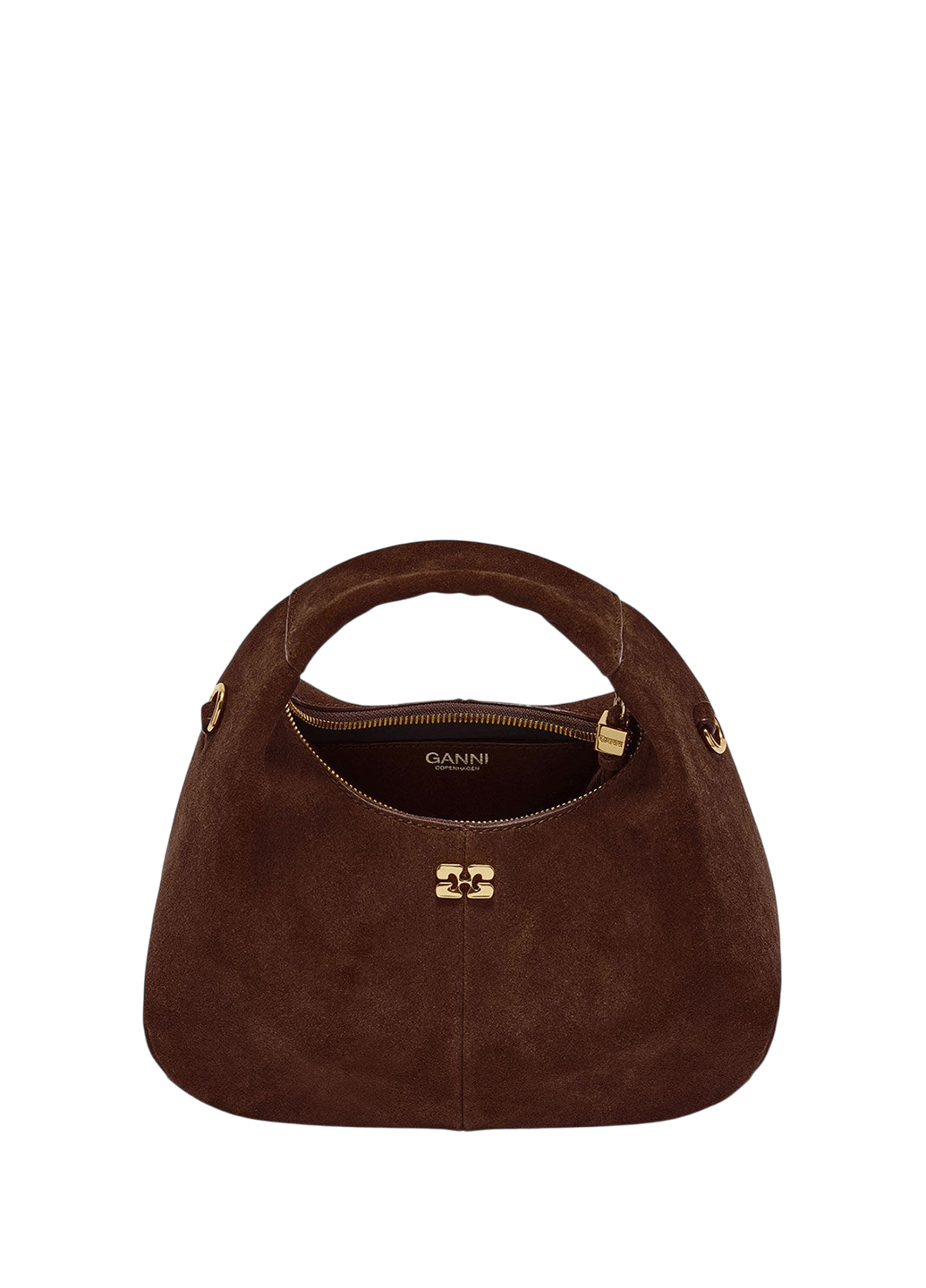 Ganni Mini Hobo Bag Suede Chicory Coffee