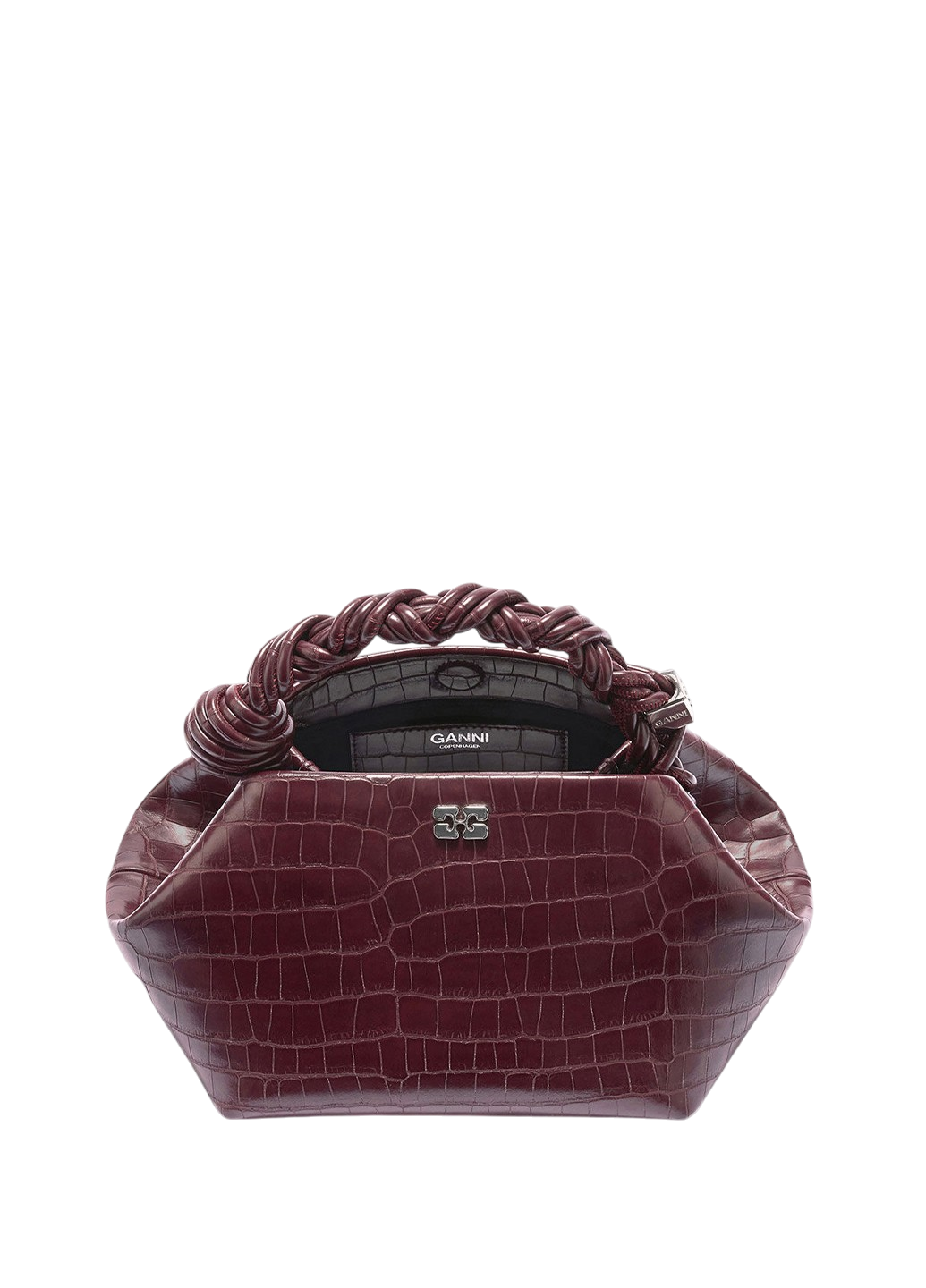 Ganni Small Bou Bag Croco Burgundy
