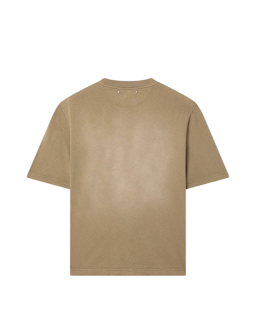Golden Goose Cotton Jersey T-shirt Logo Embroidery Bleached Beige