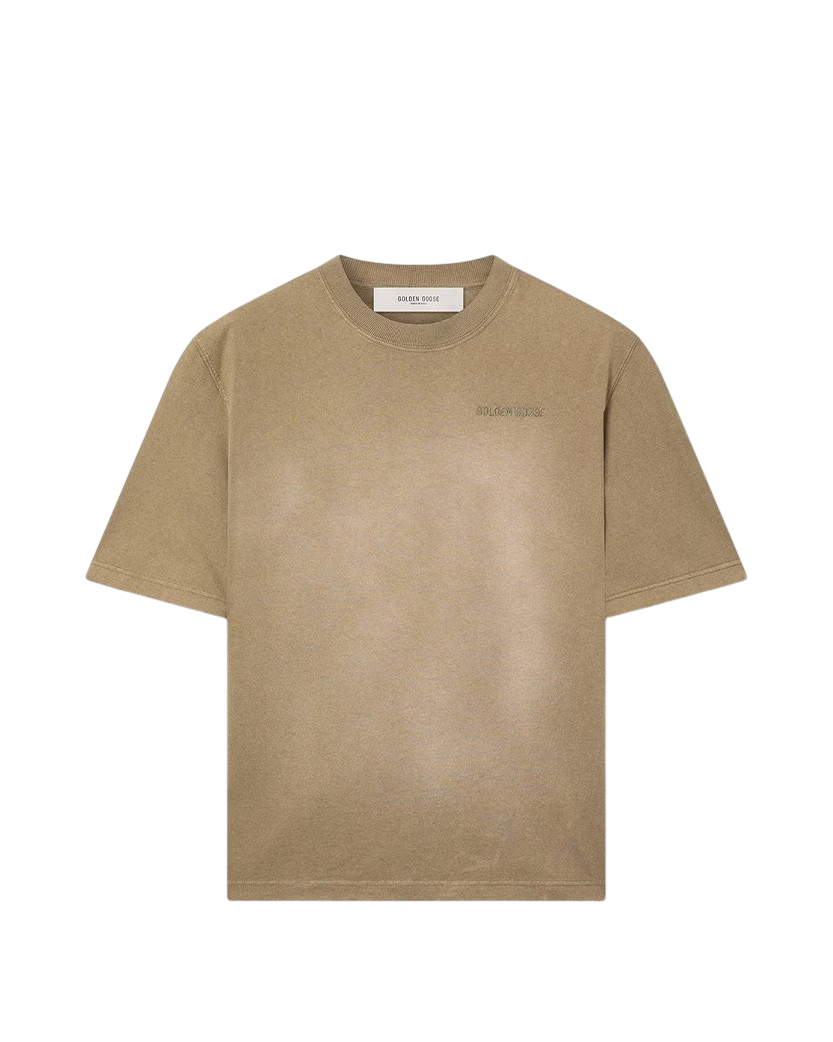 Golden Goose Cotton Jersey T-shirt Logo Embroidery Bleached Beige