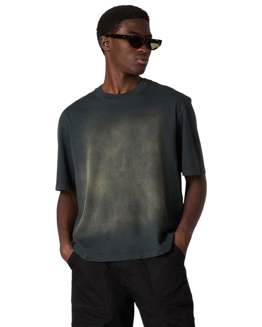 Golden Goose Cotton Jersey T-shirt Logo Embroidery Bleached Washed Black