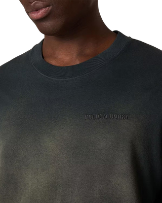 Golden Goose Cotton Jersey T-shirt Logo Embroidery Bleached Washed Black