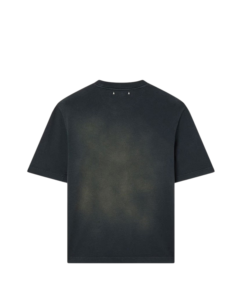 Golden Goose Cotton Jersey T-shirt Logo Embroidery Bleached Washed Black