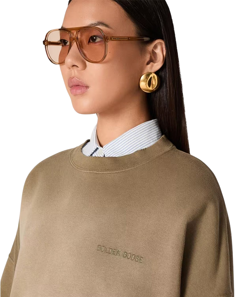 Golden Goose Dyed Cotton Jersey Sweatshirt Logo Embroidery Beige