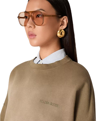 Golden Goose Dyed Cotton Jersey Sweatshirt Logo Embroidery Beige