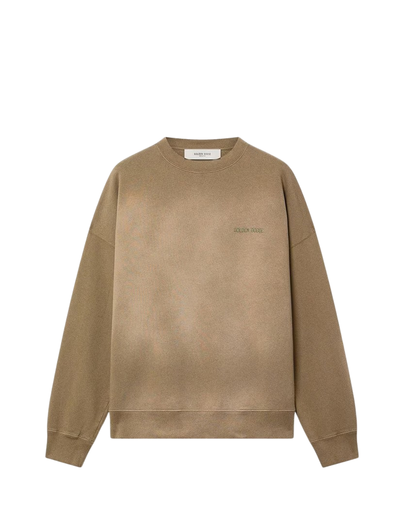 Golden Goose Dyed Cotton Jersey Sweatshirt Logo Embroidery Beige