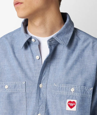Carhartt WIP Ls Clink Heart Shirt Bleach Rinsed Light Blue